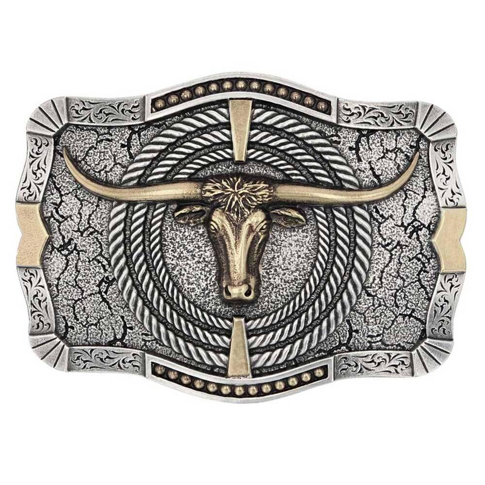 NEW MONTANA SILVERSMITHS men's ropin ready longhorn attitude buckle in silver